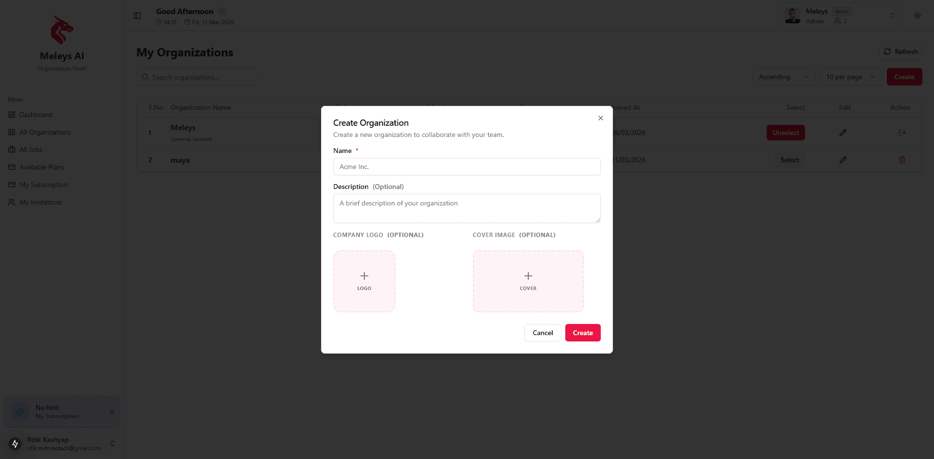 Create Your Organization